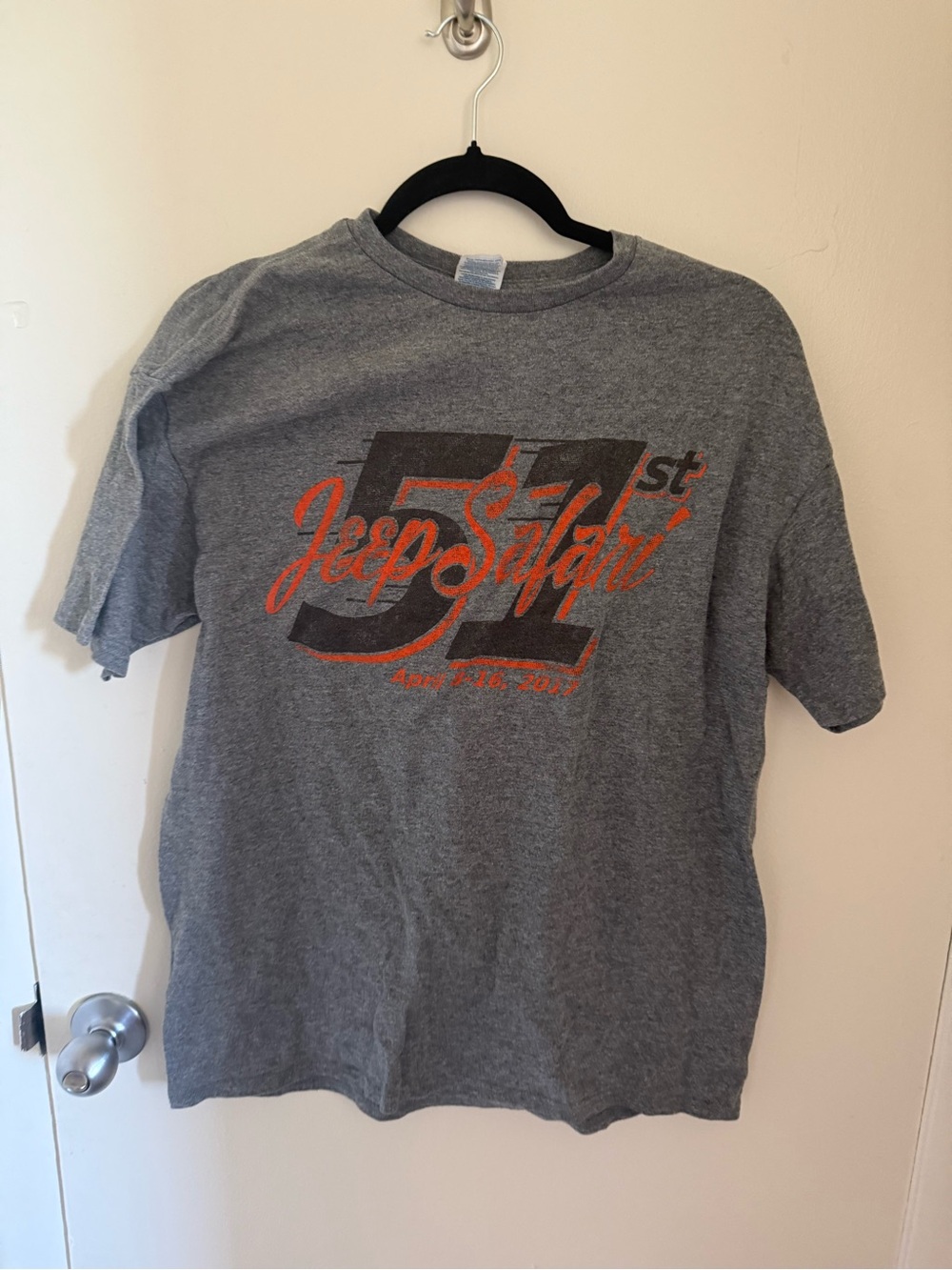 Delta Gray Short-Sleeve Tee with Orange and Black Graphic